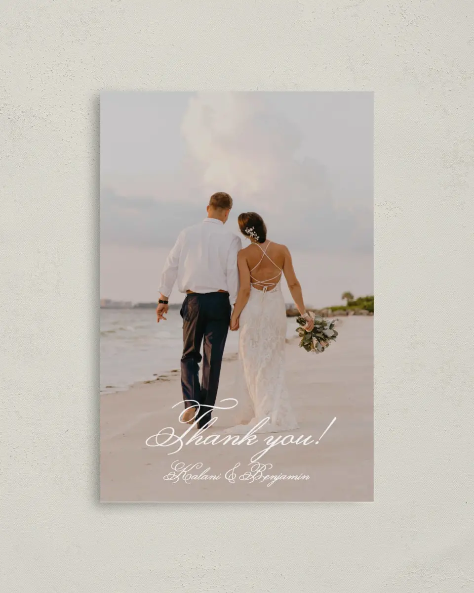 This is a 4" x 6" Folded Thank You Card called Aloha Amore printed in full color on Premium Smooth paper