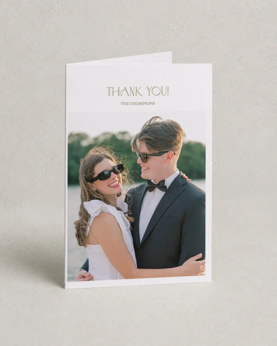 This is a 4" x 6" Folded Thank You Card called Forever in Bloom printed in full color on Premium Smooth paper