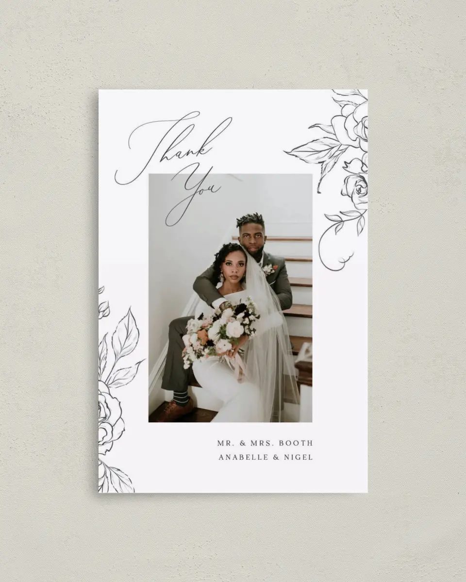 This is a 4" x 6" Folded Thank You Card called The Anabelle printed in full color on Premium Smooth paper