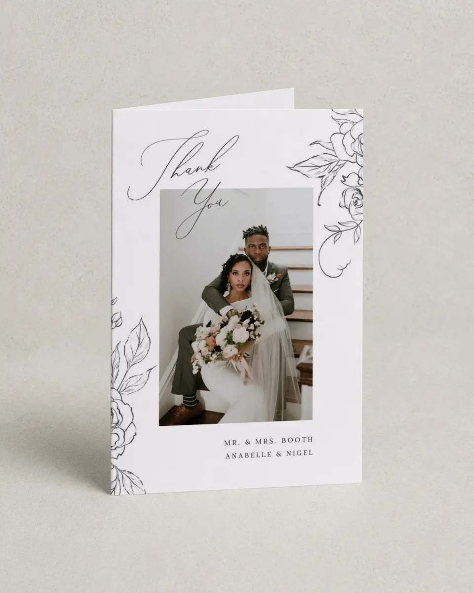 This is a 4" x 6" Folded Thank You Card called The Anabelle printed in full color on Premium Smooth paper