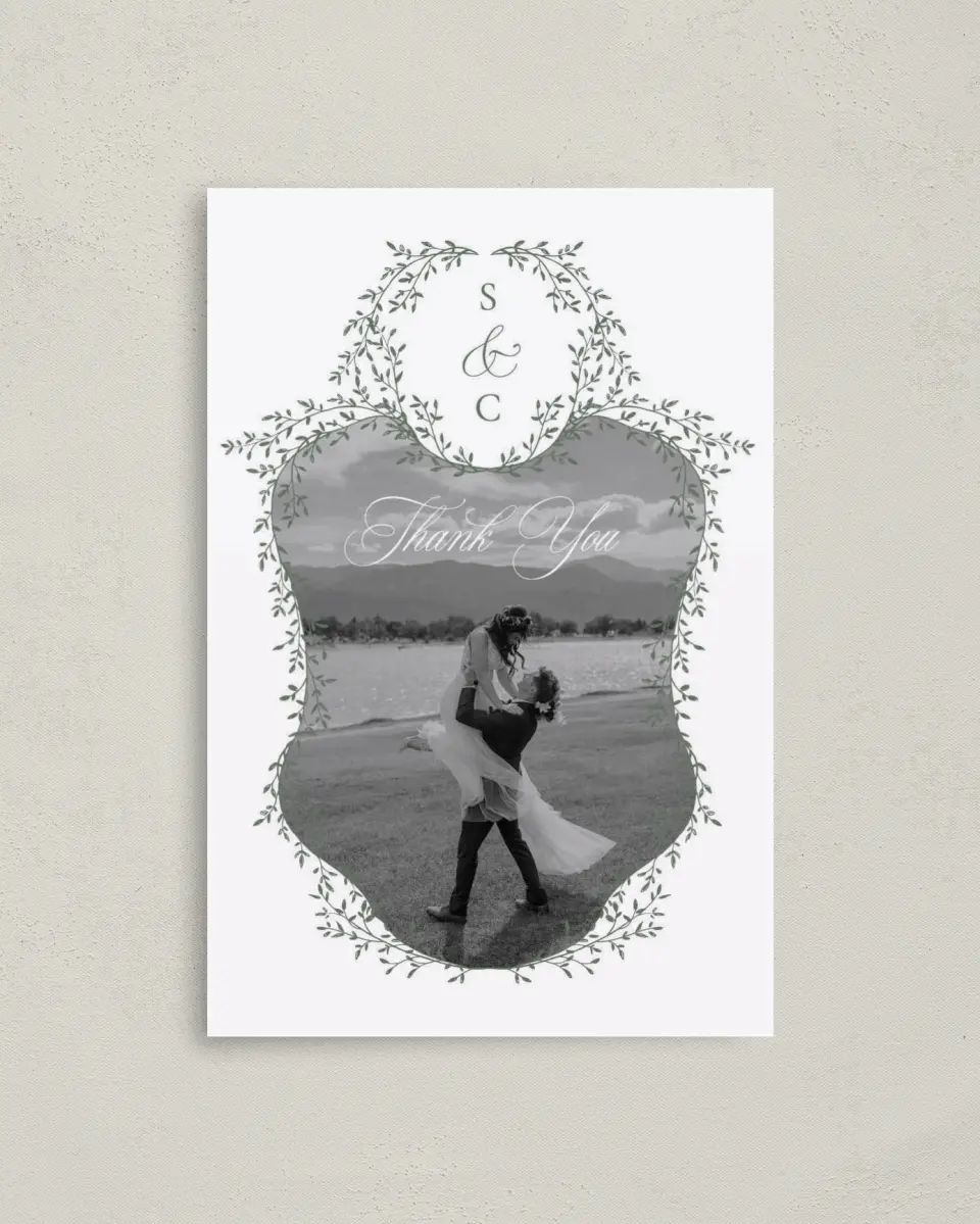 This is a 4" x 6" Folded Thank You Card called Elegant Frame printed in full color on Premium Smooth paper