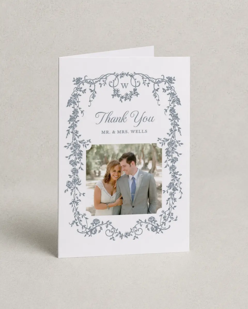 This is a 4" x 6" Folded Thank You Card called Flowering Frame printed in full color on Premium Smooth paper