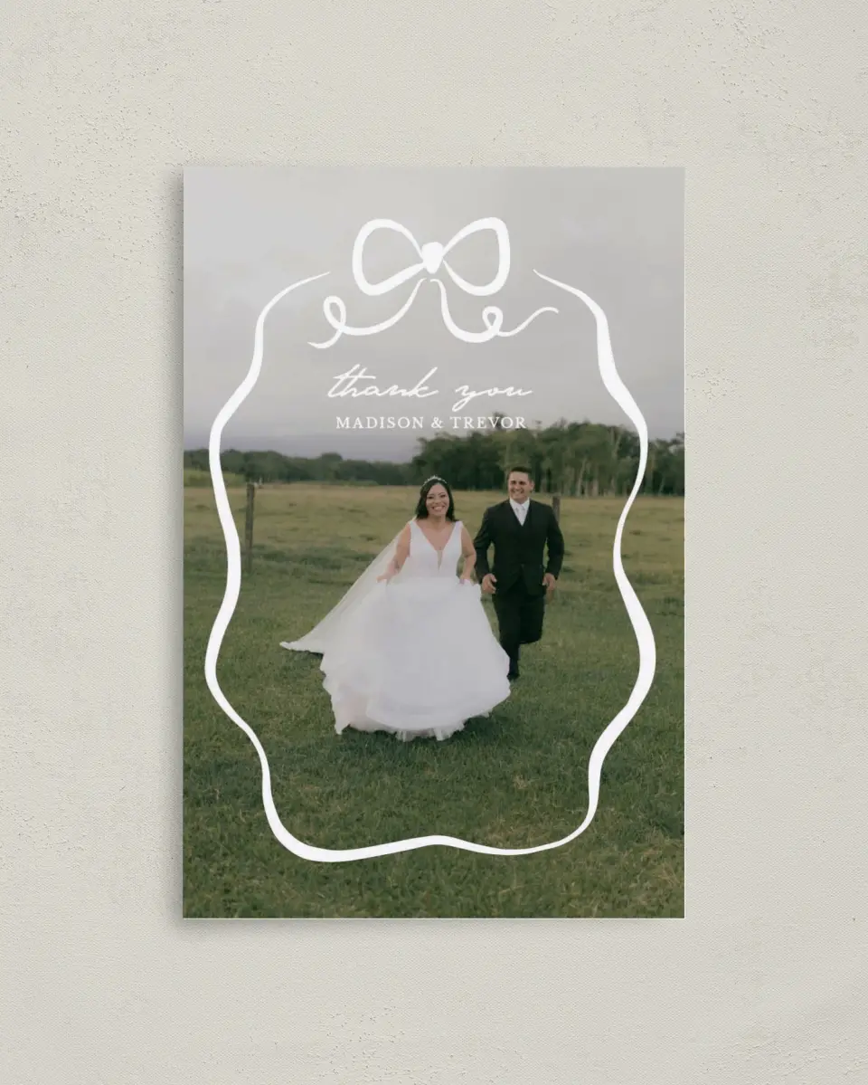 This is a 4" x 6" Folded Thank You Card called The Madison printed in full color on Premium Smooth paper