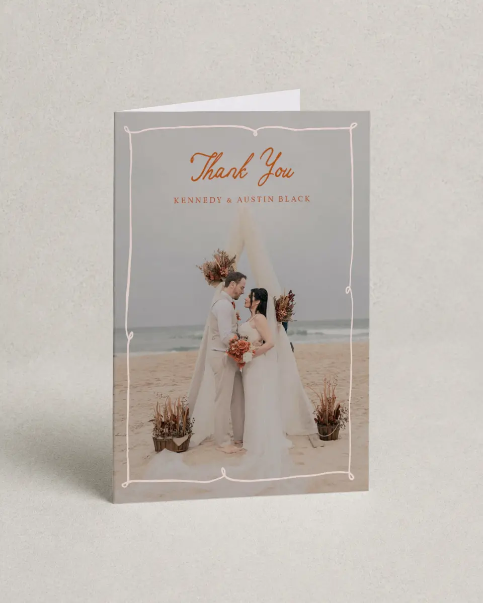 This is a 4" x 6" Folded Thank You Card called The Kennedy printed in full color on Premium Smooth paper
