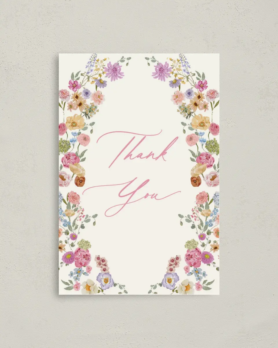 This is a 4" x 6" Folded Thank You Card called The Florence printed in full color on Premium Smooth paper