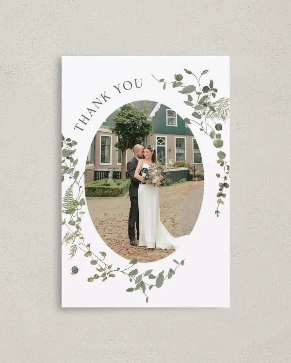 This is a 4" x 6" Folded Thank You Card called The Hailey printed in full color on Premium Smooth paper
