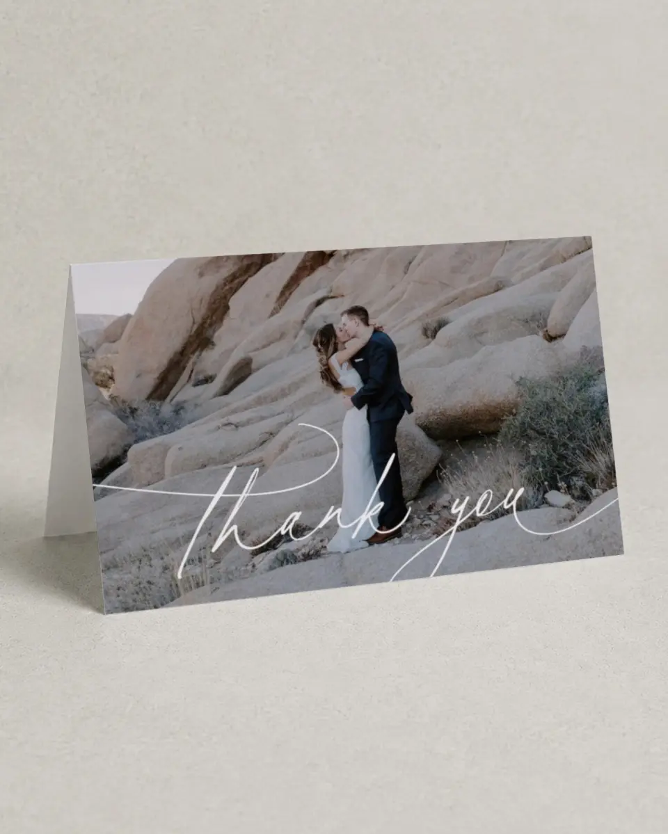 This is a 4" x 6" Folded Thank You Card called Blue Blossoms printed in full color on Premium Smooth paper