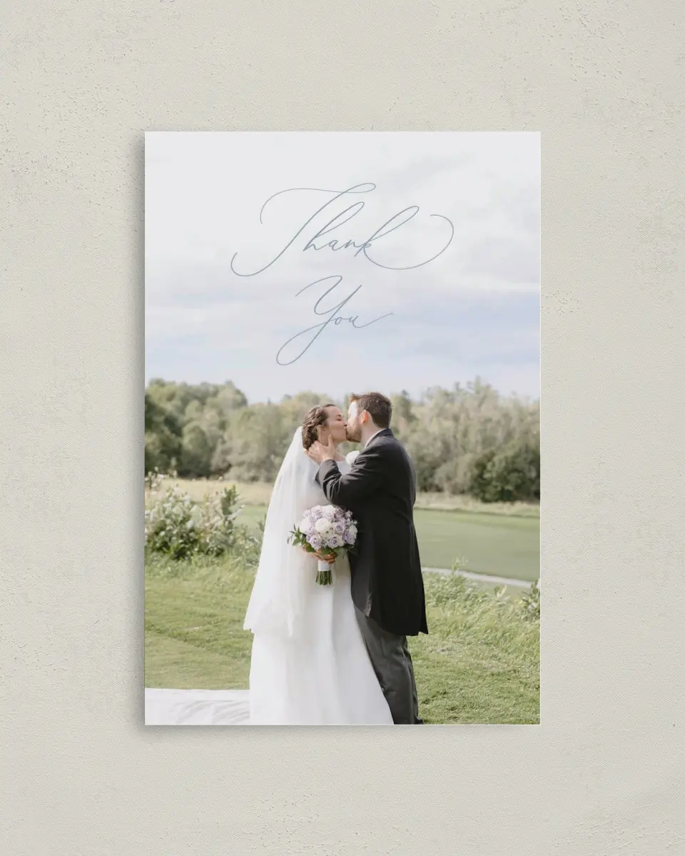 This is a 4" x 6" Folded Thank You Card called The Victoria printed in full color on Premium Smooth paper