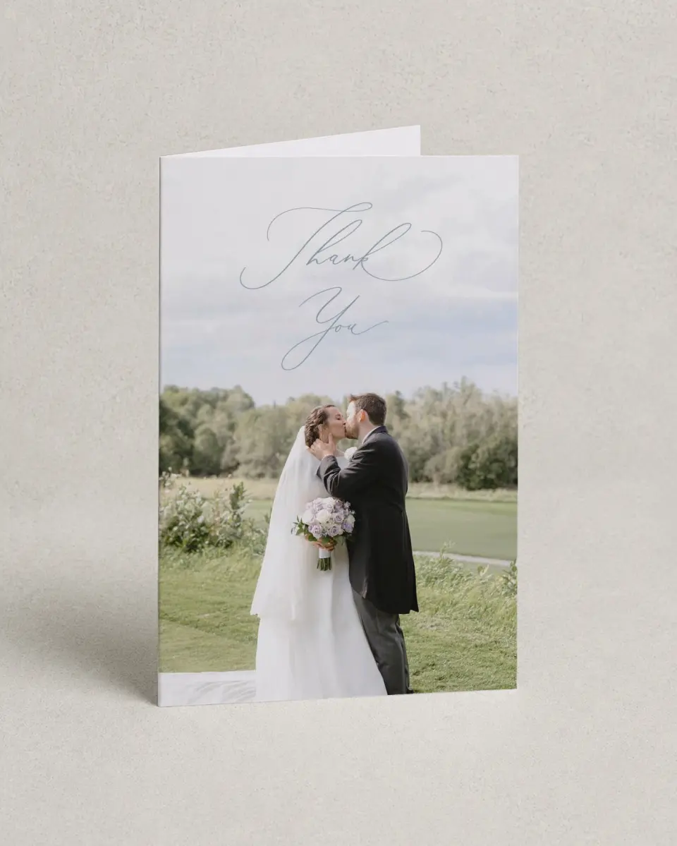 This is a 4" x 6" Folded Thank You Card called The Victoria printed in full color on Premium Smooth paper