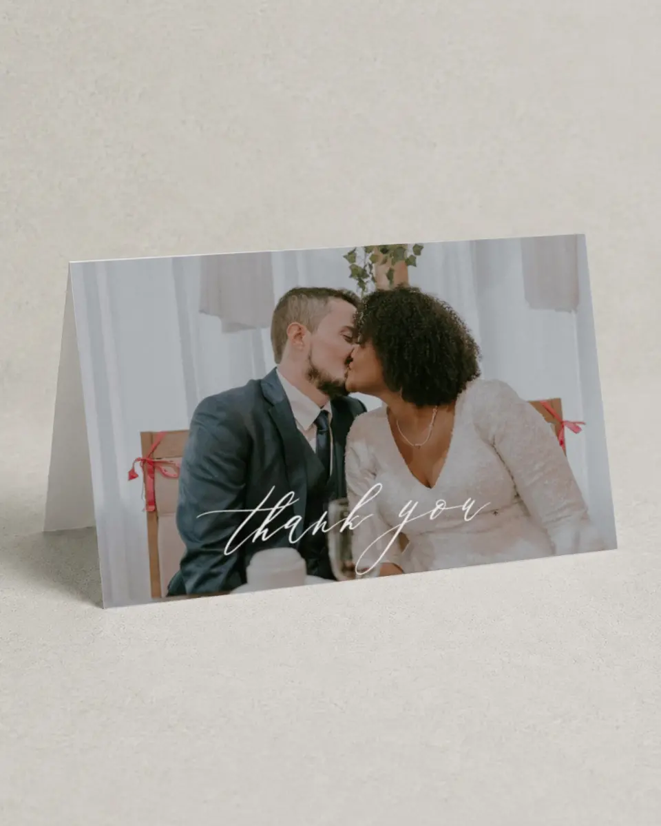 This is a 4" x 6" Folded Thank You Card called Blushing Rose printed in full color on Premium Smooth paper