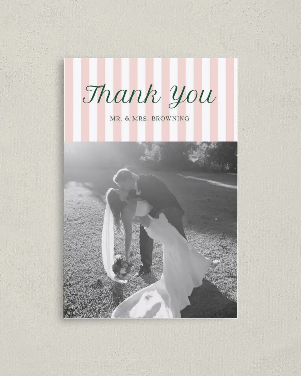 This is a 4" x 6" Folded Thank You Card called A Perfect Match printed in full color on Premium Smooth paper