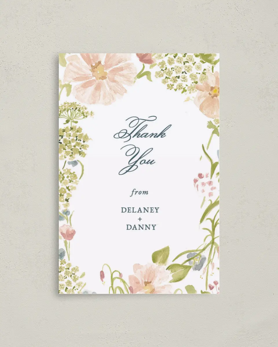 This is a 4" x 6" Folded Thank You Card called Garden of Vows printed in full color on Premium Smooth paper