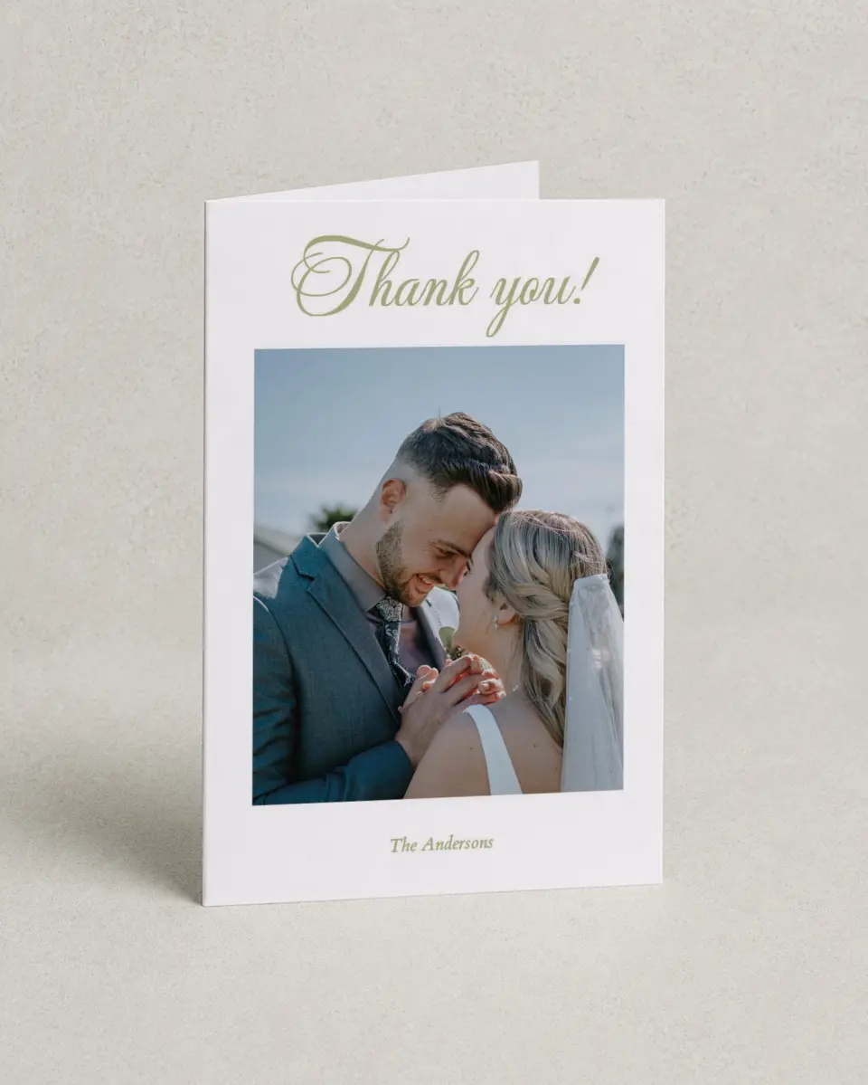 This is a 4" x 6" Folded Thank You Card called Southern Belle printed in full color on Premium Smooth paper