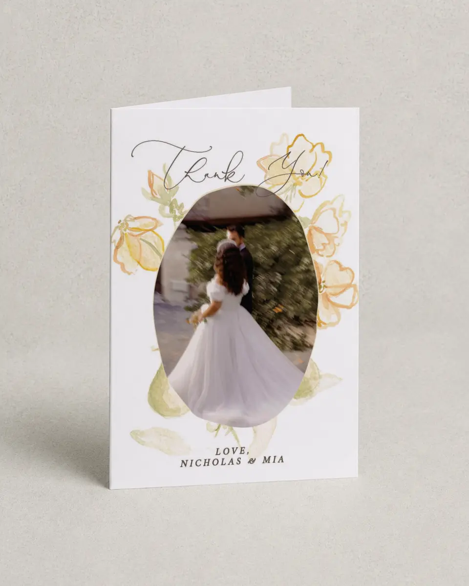 This is a 4" x 6" Folded Thank You Card called Royal Glory printed in full color on Premium Smooth paper