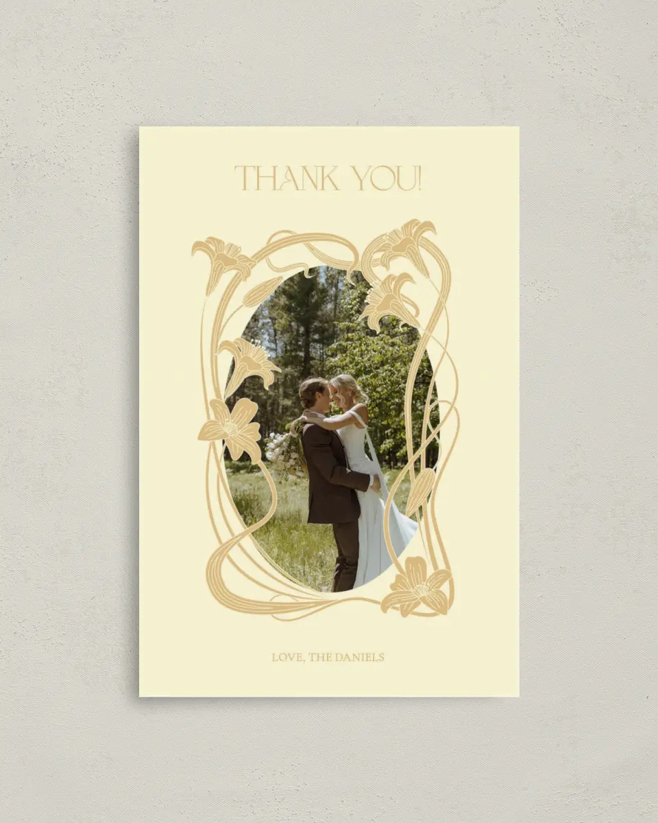 This is a 4" x 6" Folded Thank You Card called Water Lily printed in full color on Premium Smooth paper
