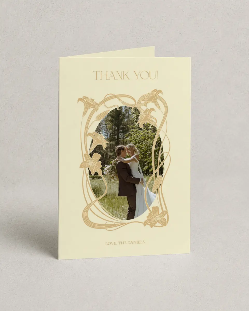 This is a 4" x 6" Folded Thank You Card called Water Lily printed in full color on Premium Smooth paper