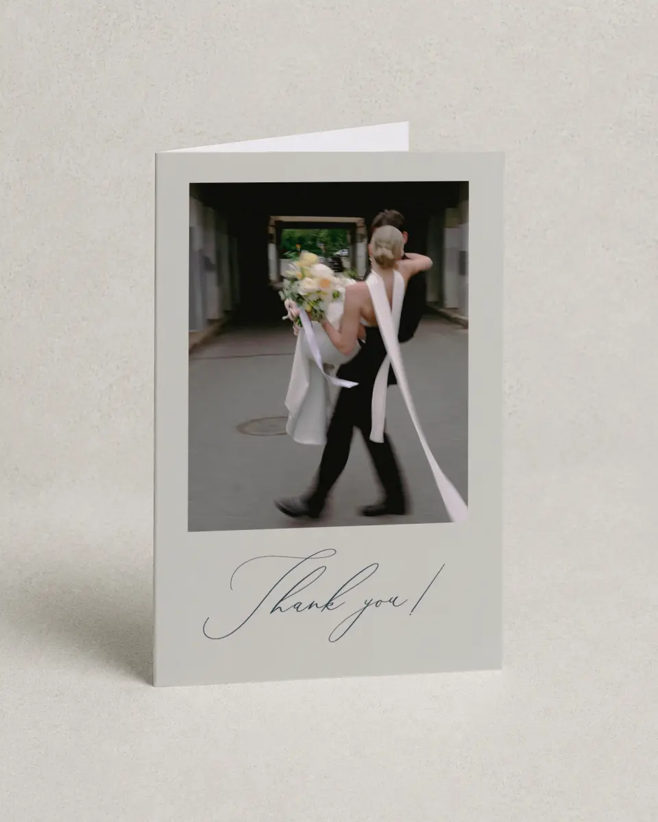This is a 4" x 6" Folded Thank You Card called Bridge To Love printed in full color on Premium Smooth paper