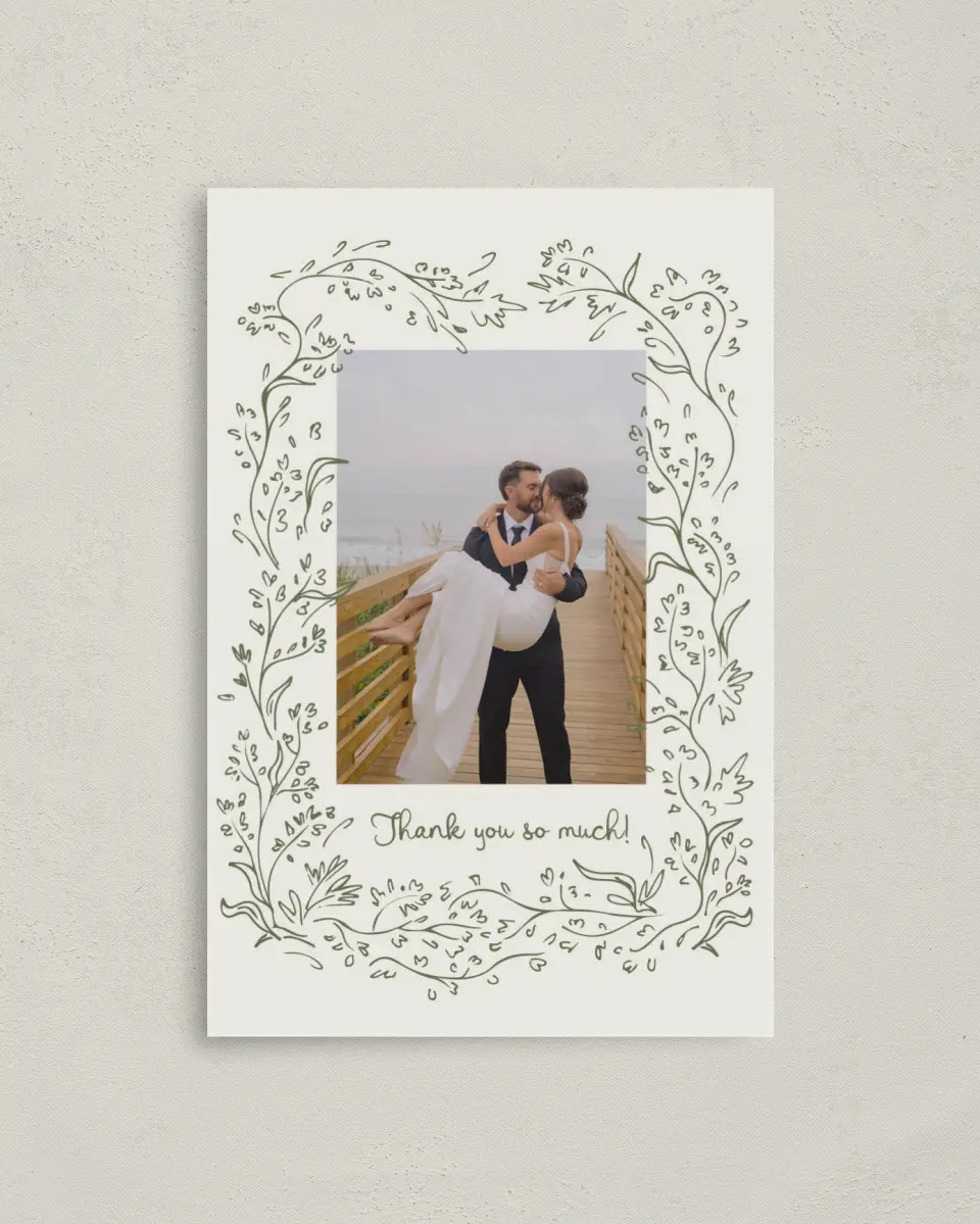 This is a 4" x 6" Folded Thank You Card called Sweet Woodland printed in full color on Premium Smooth paper