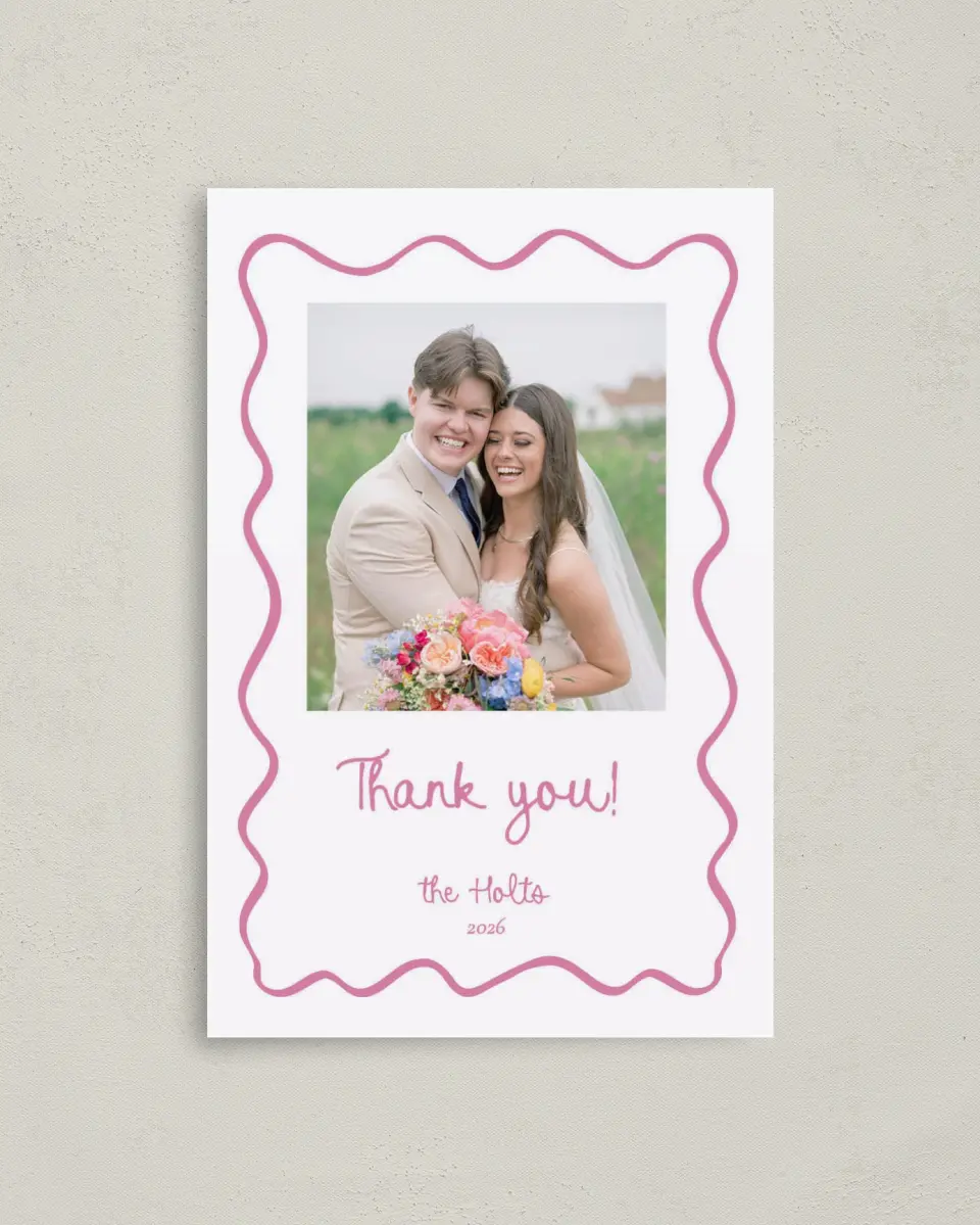 This is a 4" x 6" Folded Thank You Card called Swan Love printed in full color on Premium Smooth paper