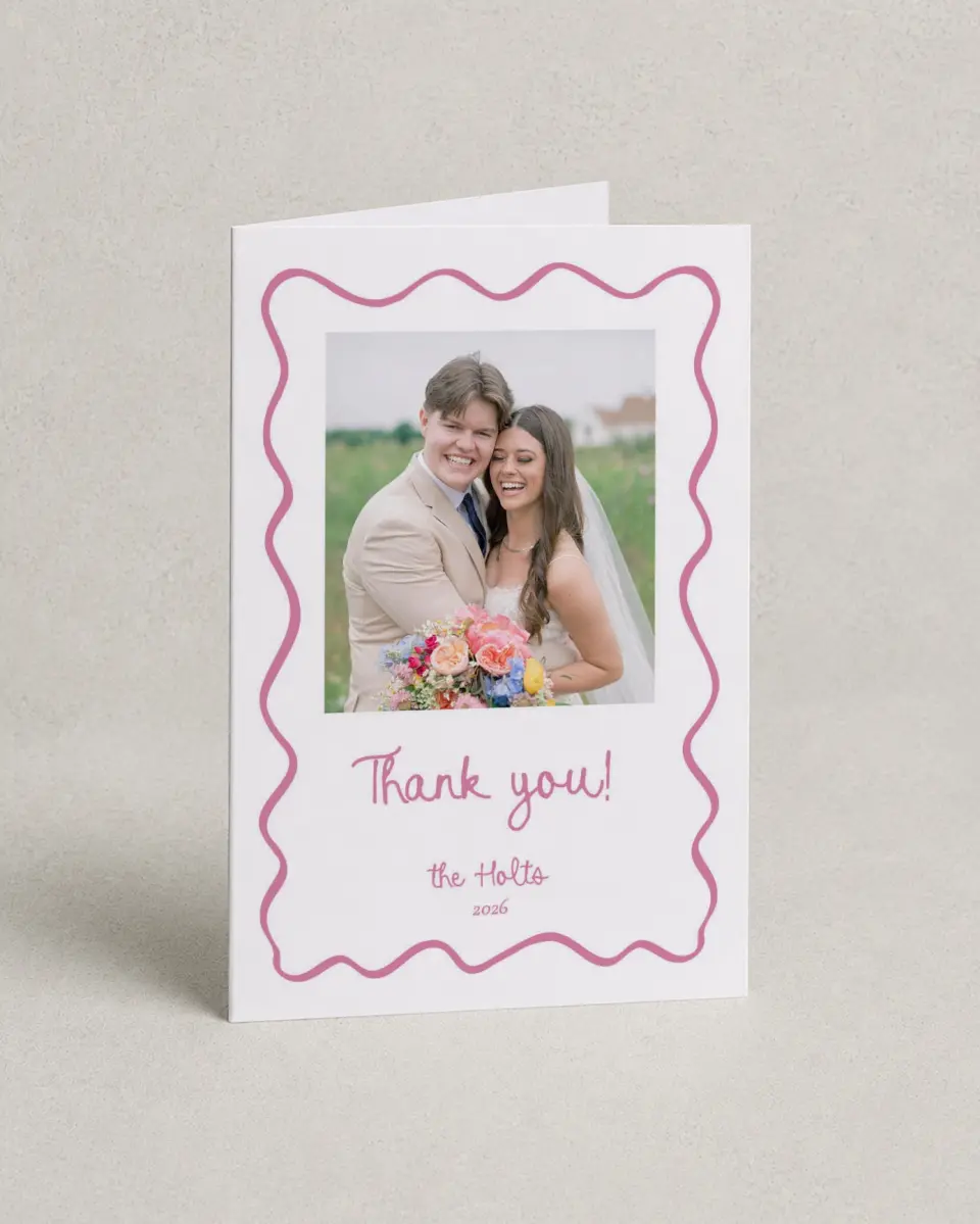 This is a 4" x 6" Folded Thank You Card called Swan Love printed in full color on Premium Smooth paper