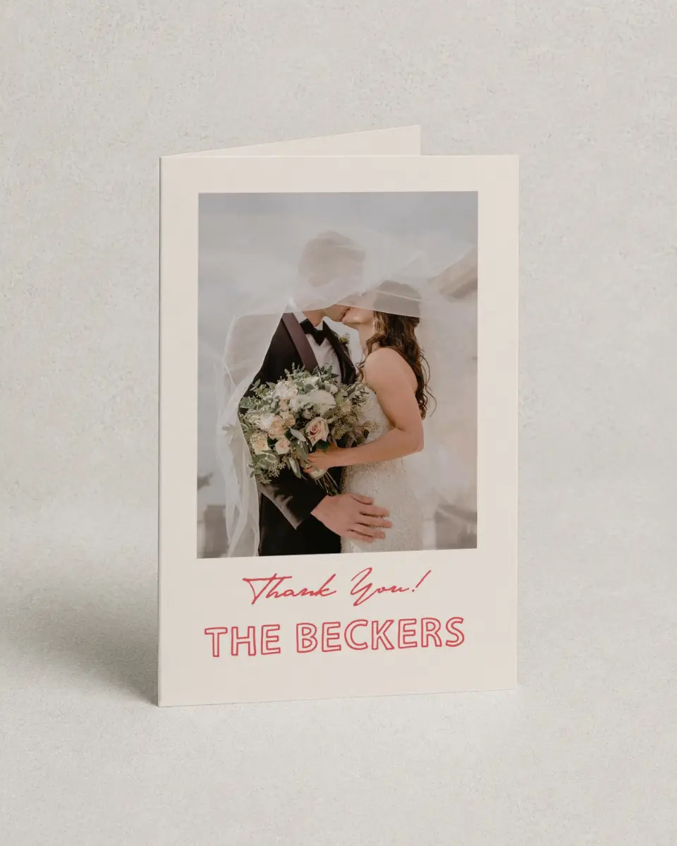 This is a 4" x 6" Folded Thank You Card called Bold & Bright printed in full color with Gold foil on Luxe Satin (coated) paper