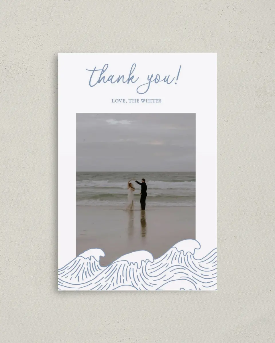 This is a 4" x 6" Folded Thank You Card called Wave of Love printed in full color on Premium Smooth paper
