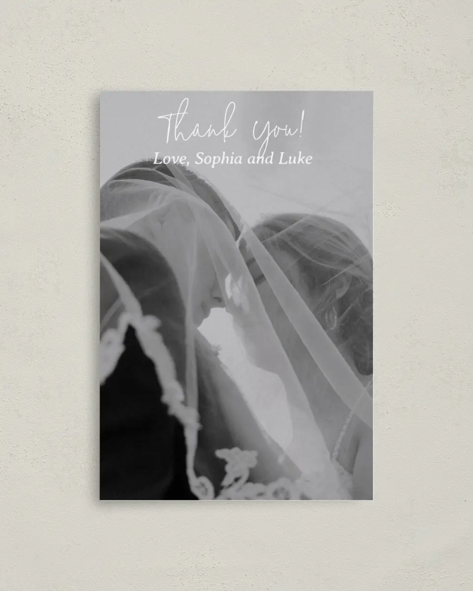 This is a 4" x 6" Folded Thank You Card called Mountain Bliss printed in full color on Premium Smooth paper