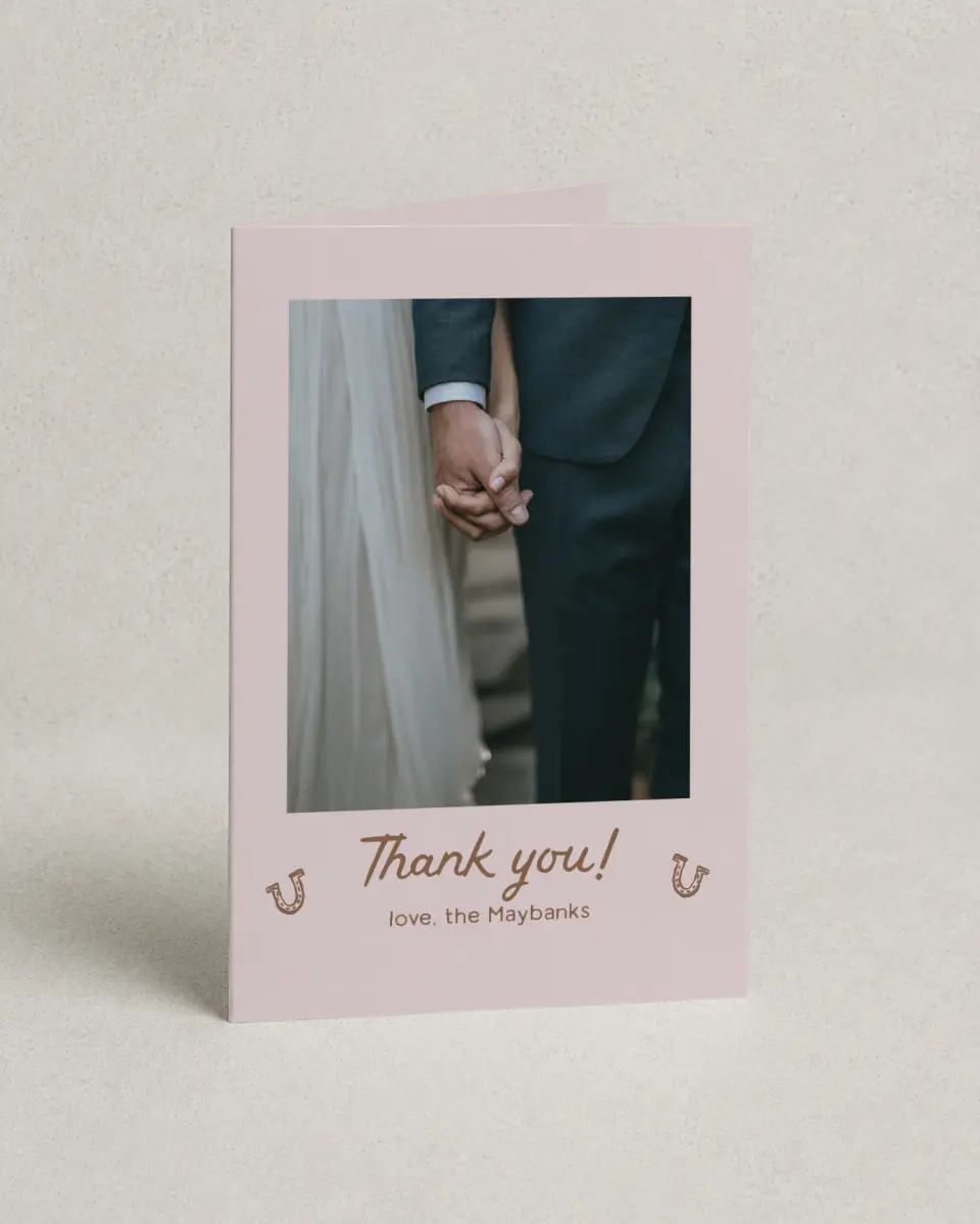 This is a 4" x 6" Folded Thank You Card called Western Whimsy printed in full color on Premium Smooth paper
