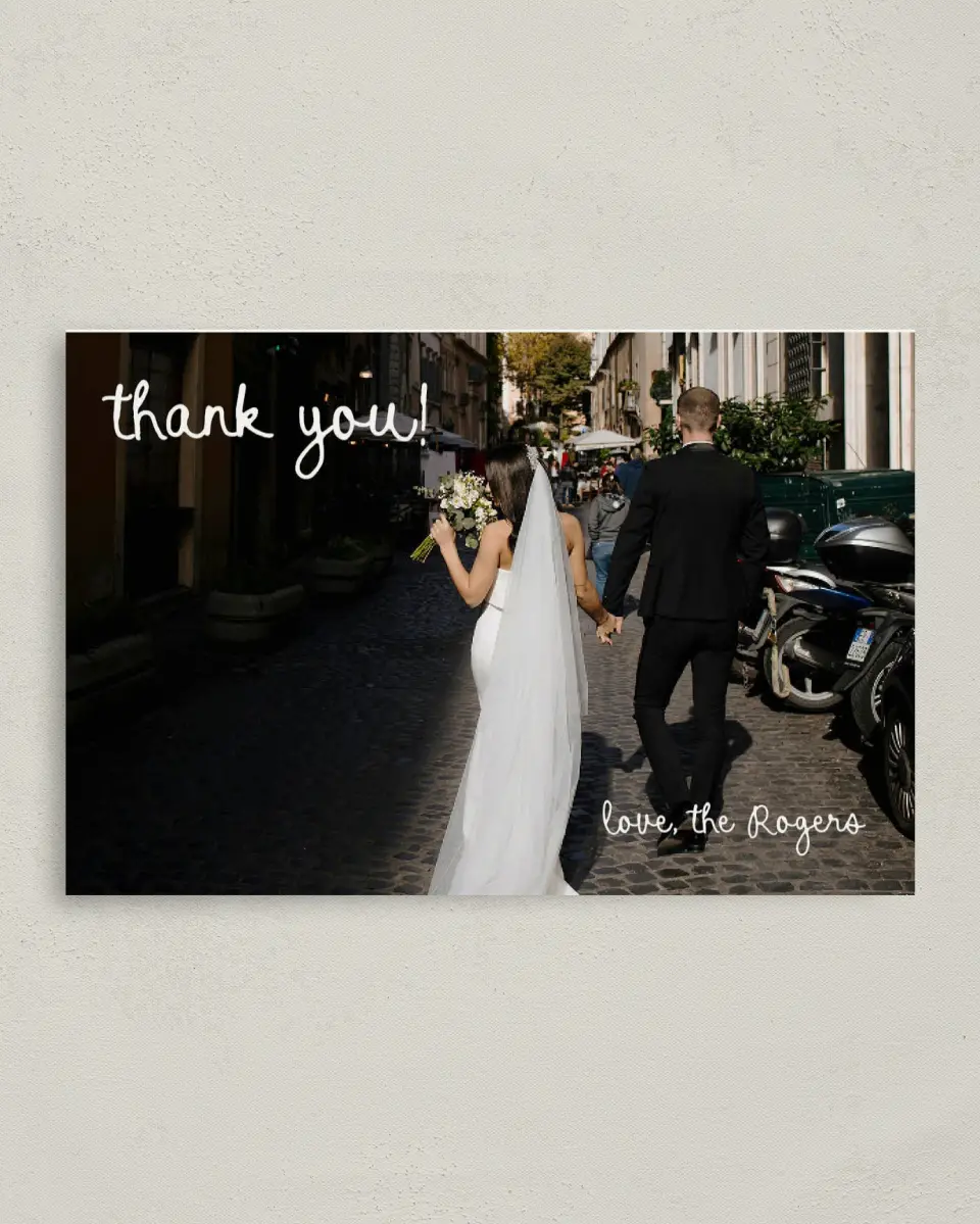 This is a 4" x 6" Folded Thank You Card called Evergreen Elegance printed in full color on Premium Smooth paper