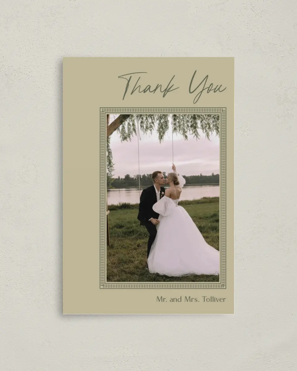 This is a 4" x 6" Folded Thank You Card called Idyllic Love printed in full color on Premium Smooth paper