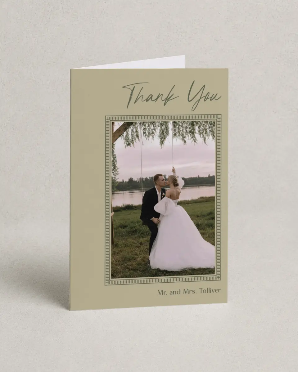 This is a 4" x 6" Folded Thank You Card called Idyllic Love printed in full color on Premium Smooth paper