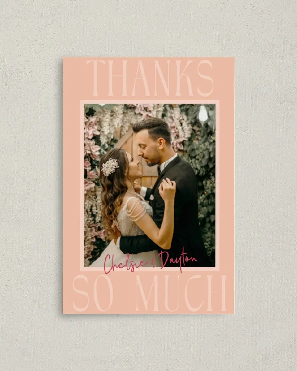 This is a 4" x 6" Folded Thank You Card called Lovey-Dovey printed in full color on Premium Smooth paper