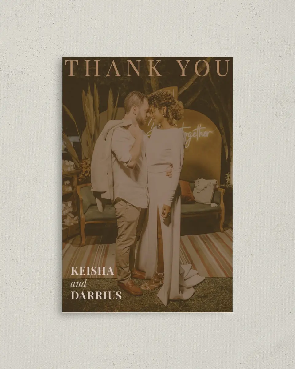 This is a 4" x 6" Folded Thank You Card called Bold Romance printed in full color on Premium Smooth paper
