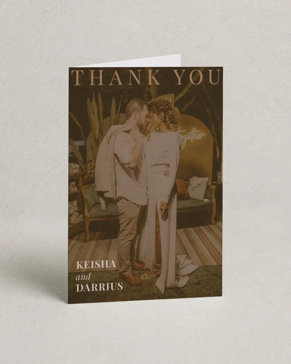 This is a 4" x 6" Folded Thank You Card called Bold Romance printed in full color on Premium Smooth paper