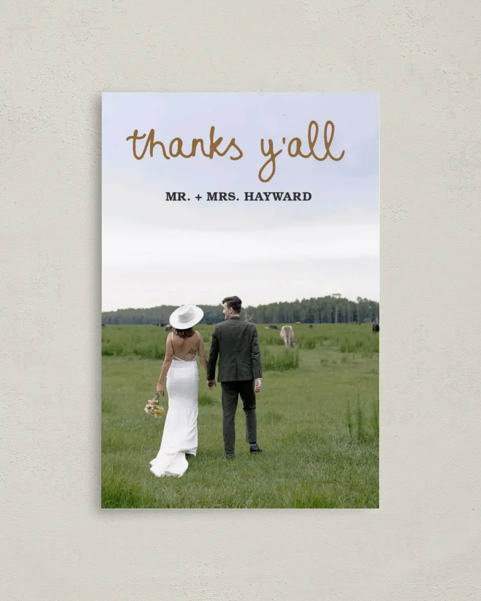 This is a 4" x 6" Folded Thank You Card called Head Over Boots printed in full color on Premium Smooth paper