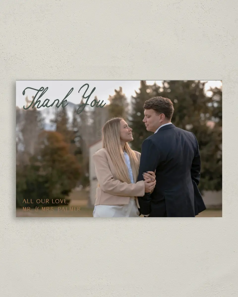 This is a 4" x 6" Folded Thank You Card called Elevated Adventures printed in full color on Premium Smooth paper