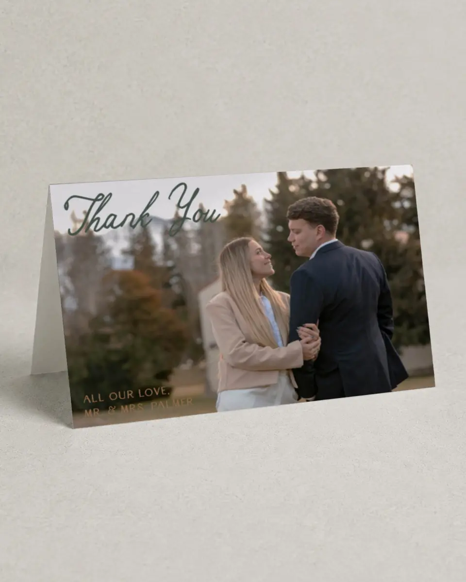 This is a 4" x 6" Folded Thank You Card called Elevated Adventures printed in full color on Premium Smooth paper