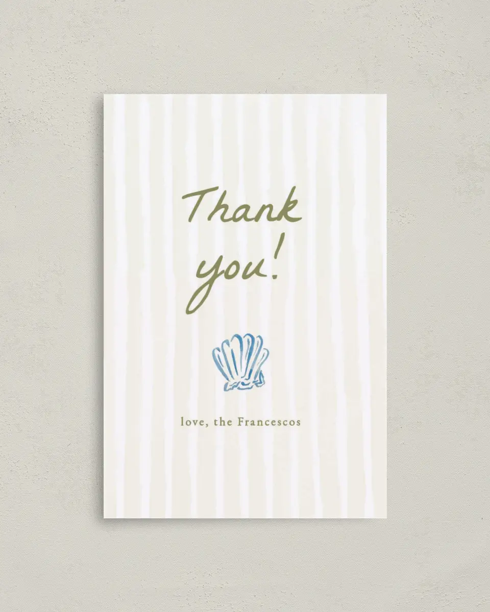 This is a 4" x 6" Folded Thank You Card called Positano Daydream printed in full color on Premium Smooth paper