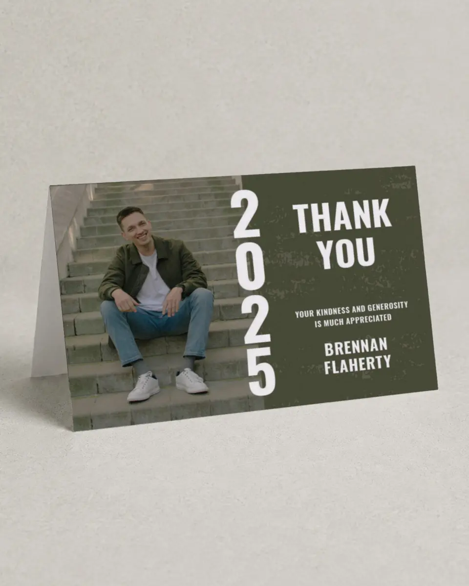 This is a 4" x 6" Folded Graduation Thank You Card called Genuine Graduate printed in full color on Premium Smooth paper