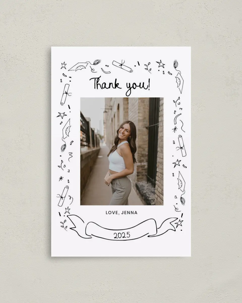 This is a 4" x 6" Folded Graduation Thank You Card called Handwritten Grad printed in full color on Premium Smooth paper