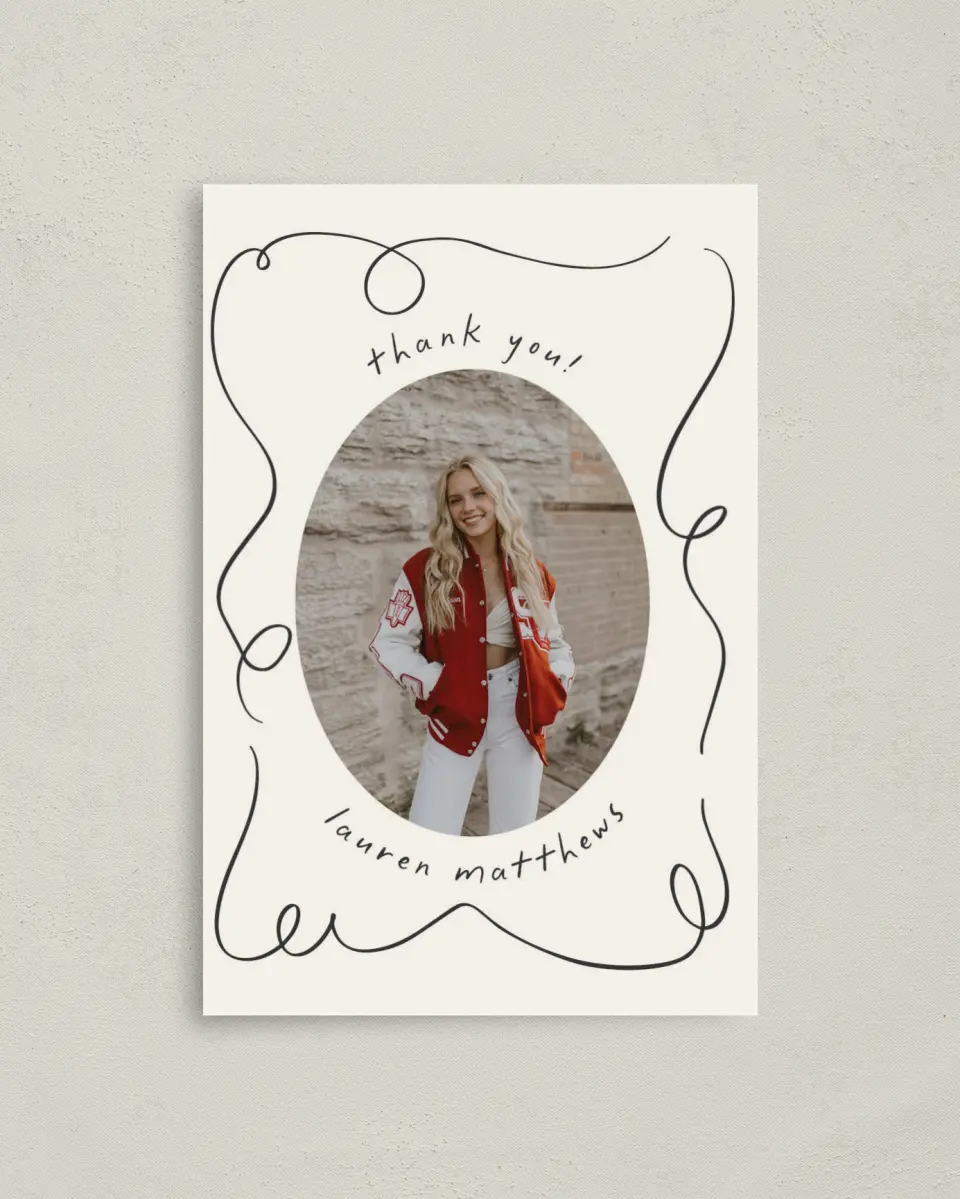 This is a 4" x 6" Folded Graduation Thank You Card called Free to be printed in full color on Premium Smooth paper