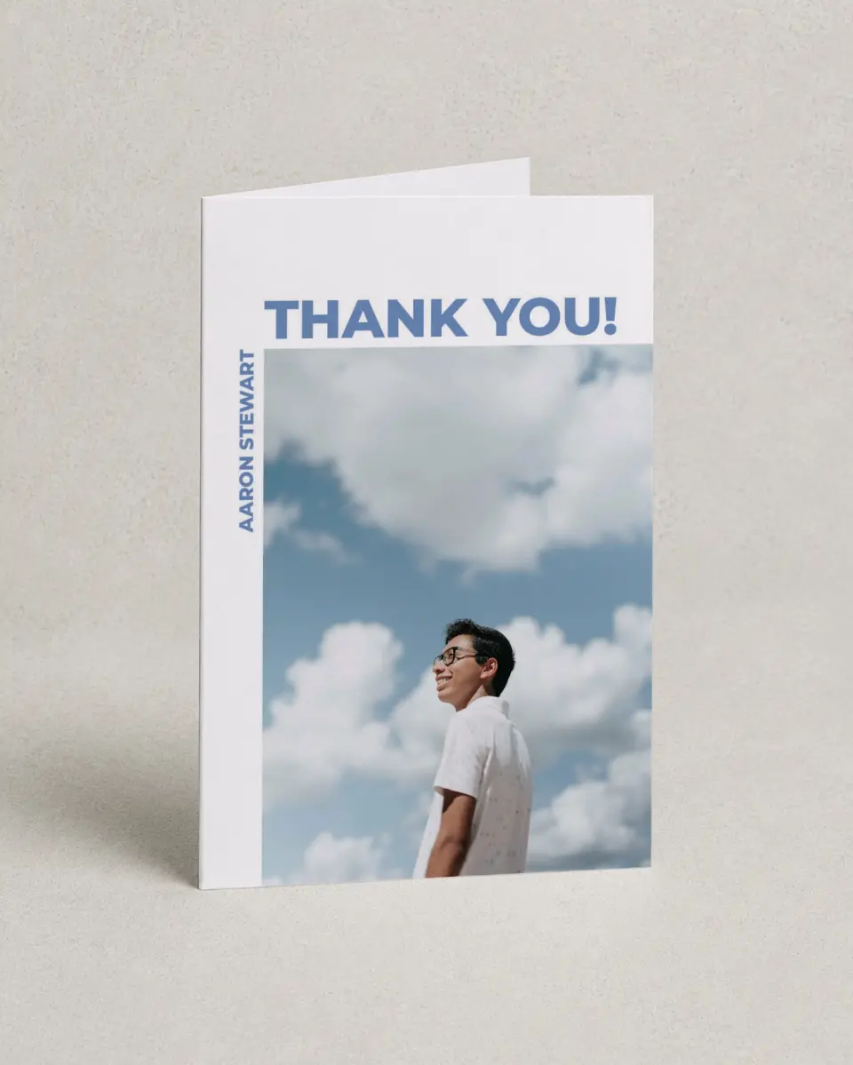 This is a 4" x 6" Folded Graduation Thank You Card called Bright Beginnings printed in full color on Premium Smooth paper