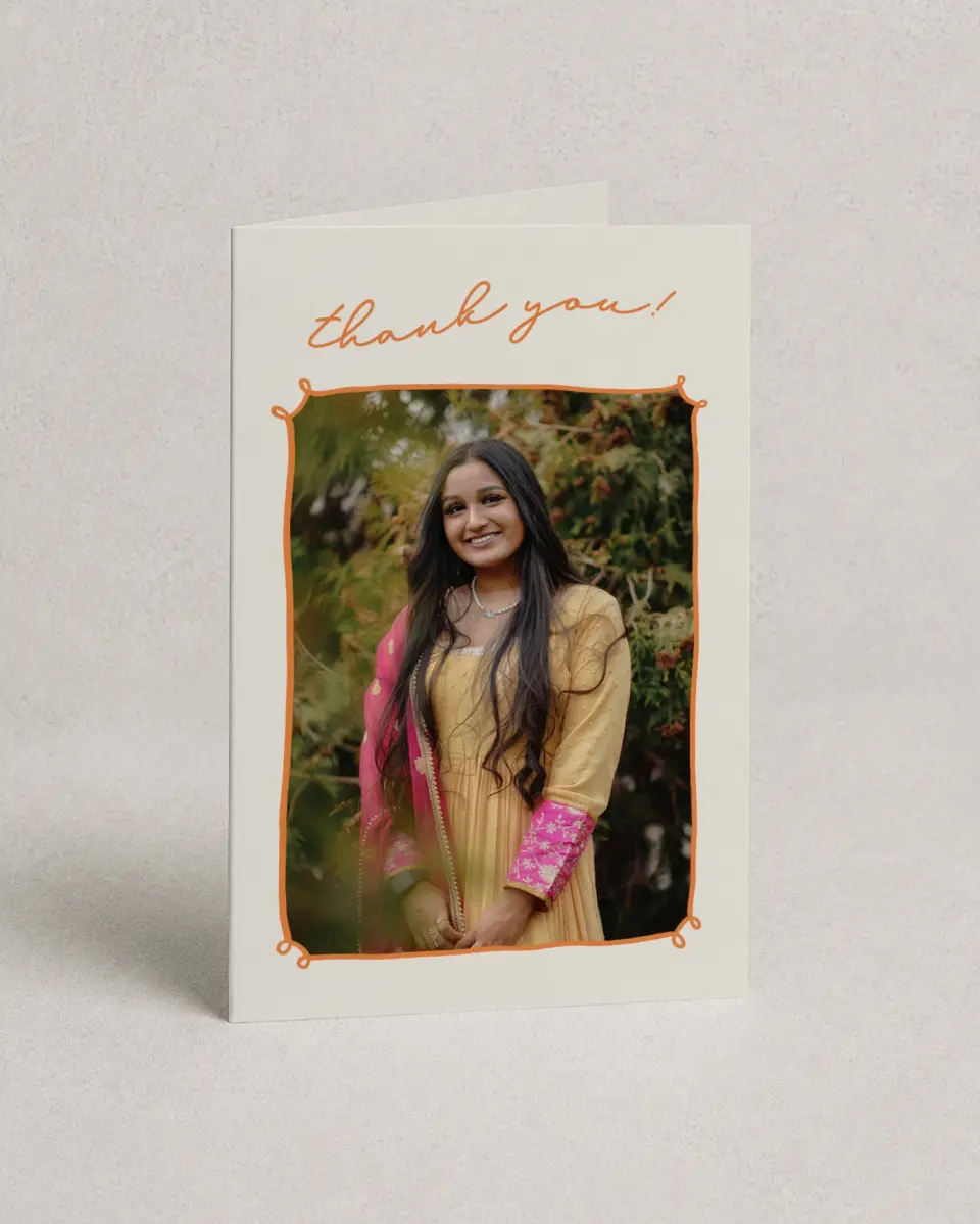 This is a 4" x 6" Folded Graduation Thank You Card called Grand Grad printed in full color on Premium Smooth paper
