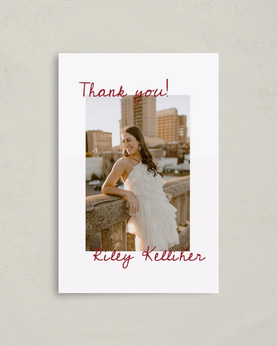 This is a 4" x 6" Folded Graduation Thank You Card called Stunning Celebration printed in full color on Premium Smooth paper