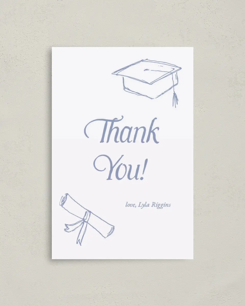 This is a 4" x 6" Folded Graduation Thank You Card called Time to Party printed in full color on Premium Smooth paper
