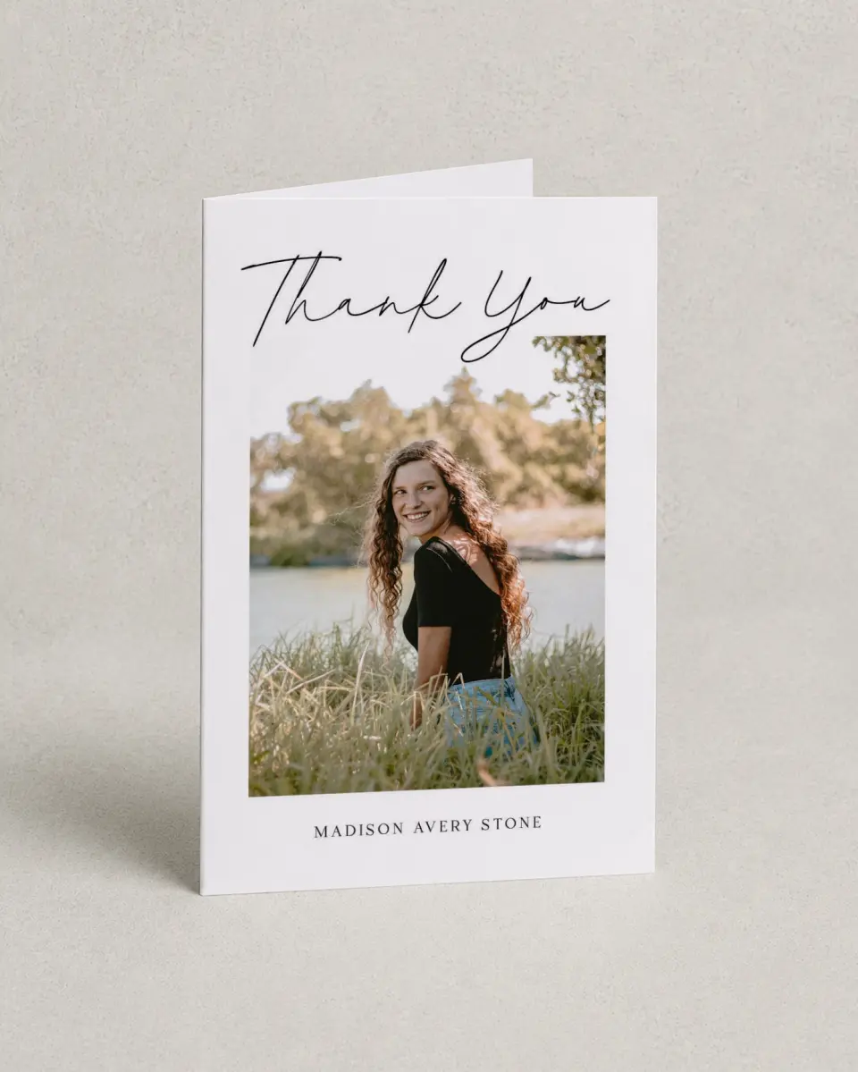 This is a 4" x 6" Folded Graduation Thank You Card called Top of Class printed in full color on Premium Smooth paper