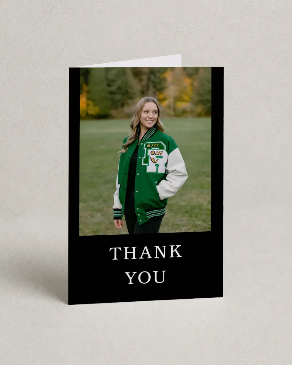 This is a 4" x 6" Folded Graduation Thank You Card called Proud Moments printed in full color on Premium Smooth paper