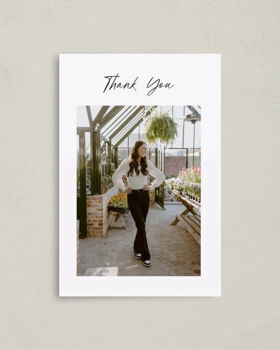 This is a 4" x 6" Folded Graduation Thank You Card called Timeless Graduate printed in full color on Premium Smooth paper