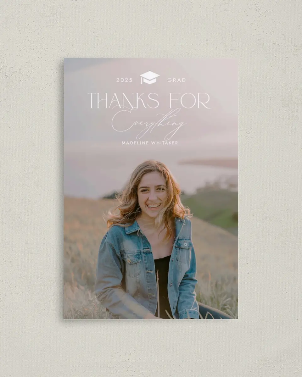 This is a 4" x 6" Folded Graduation Thank You Card called Crowning Moment printed in full color on Premium Smooth paper