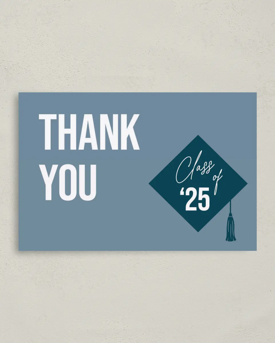 This is a 4" x 6" Folded Graduation Thank You Card called Scholarly Style printed in full color on Premium Smooth paper